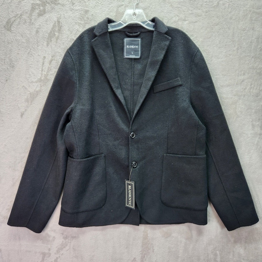Blank NYC Blazer Mens L Black Wool Blend Lightweight Modern Jacket Preppy Casual